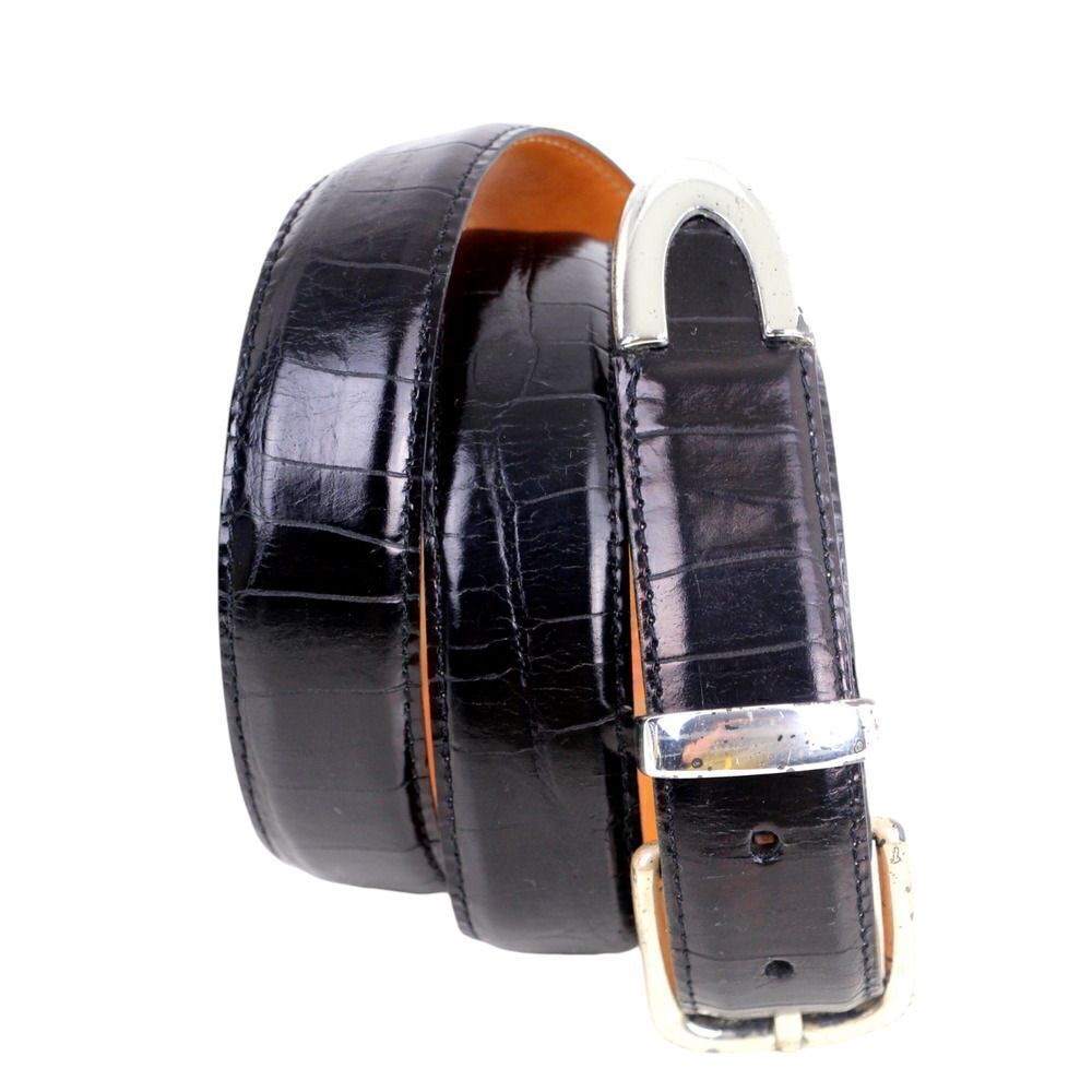 Martin Dingman BLACK ALLIGATOR CALFSKIN 1 1/8"Wd CASUAL DRESS BELT Sz 38/95 (G87